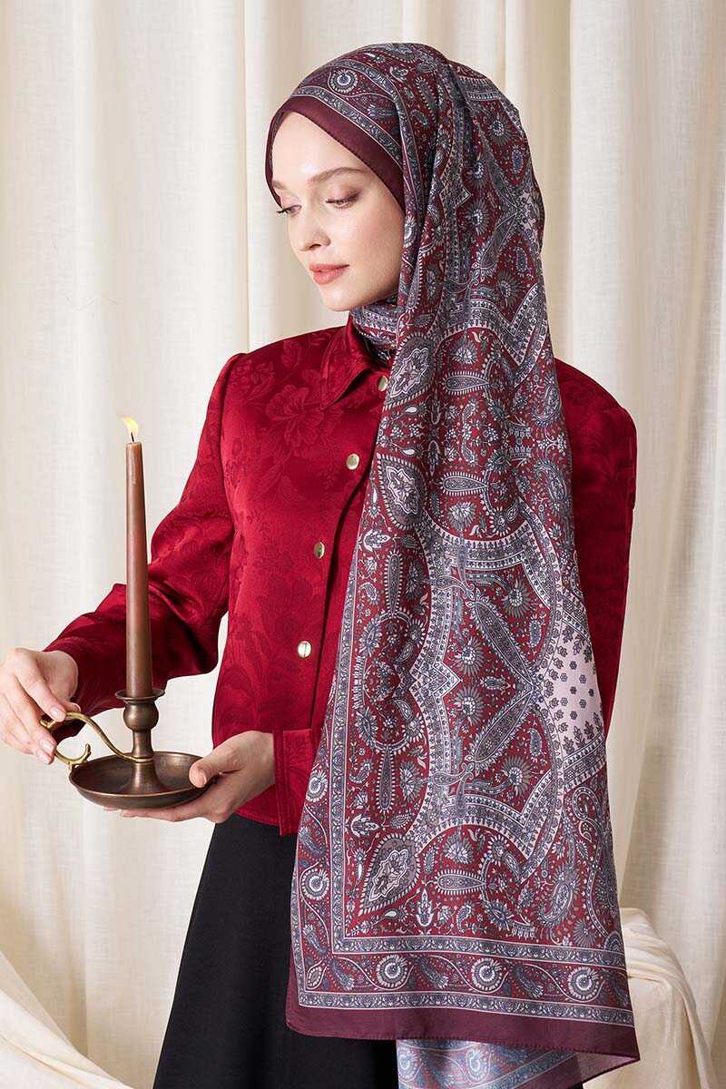 Historical Livia Desen Şal - Kırmızı - MADAME POLO