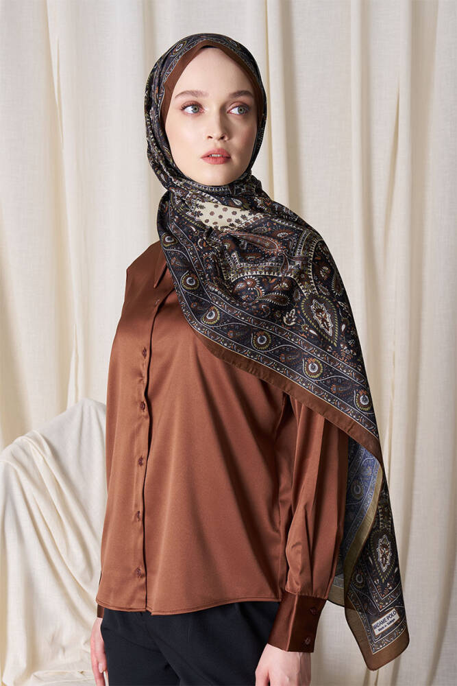 Historical Livia Desen Şal - Kızıl Kahve - 4