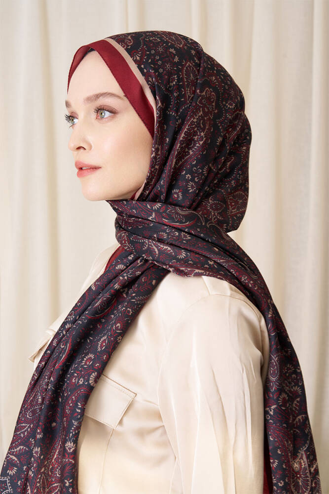 Historical Veloria Desen Şal - Bordo - 2
