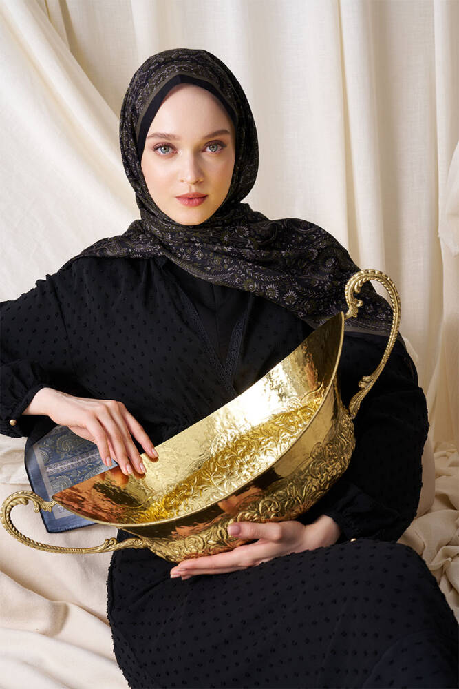 Historical Veloria Desen Şal - Gold / Siyah - 2