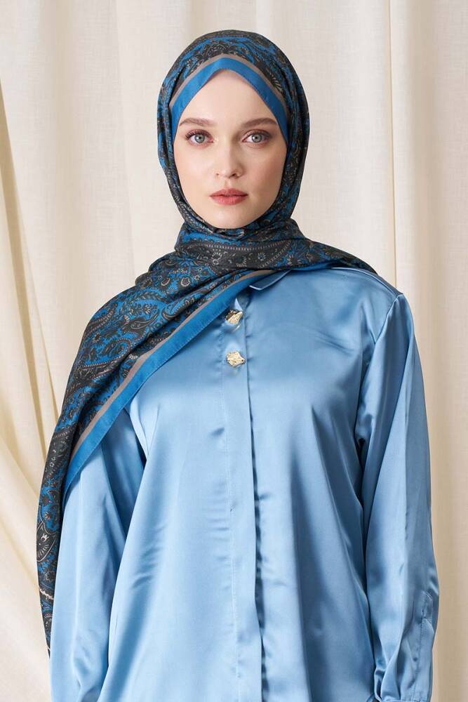 Tuba Bağ Historical Veloria Desen Şal - İndigo - 2