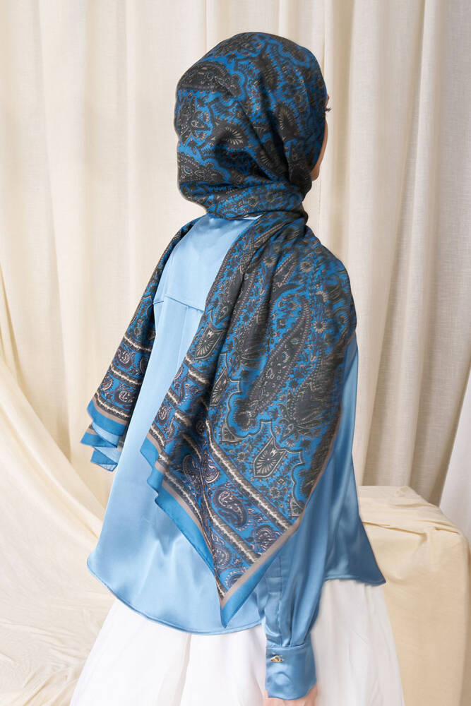 Tuba Bağ Historical Veloria Desen Şal - İndigo - 5