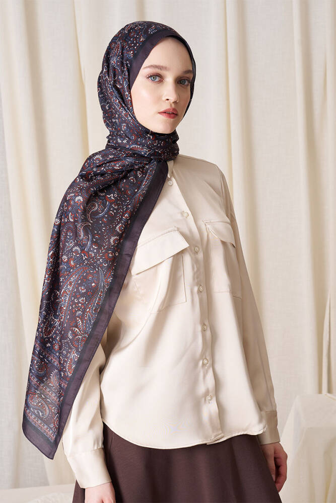 Kübra Koç Historical Veloria Desen Şal - Kahverengi - 4