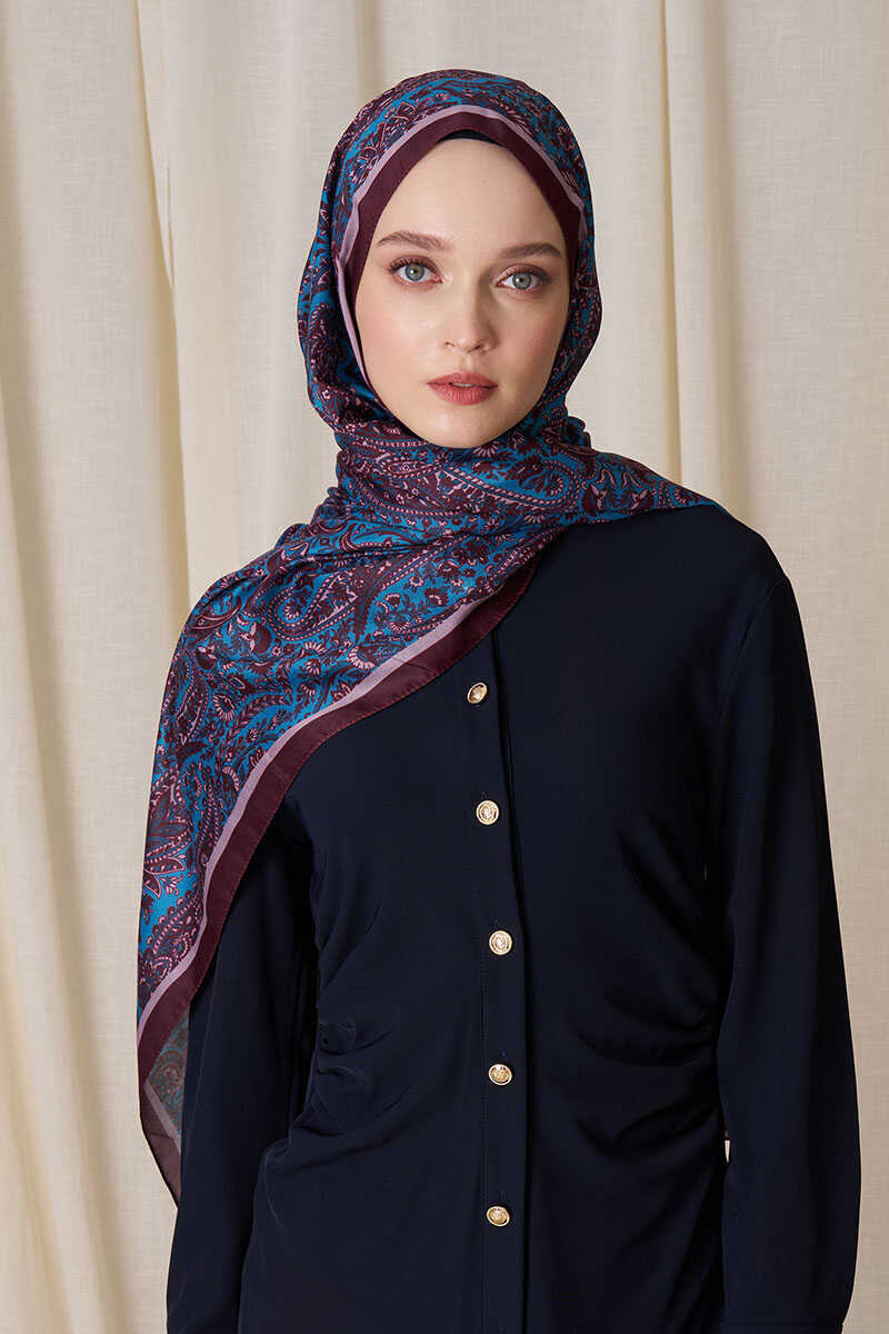 Historical Veloria Desen Şal - Petrol - MADAME POLO