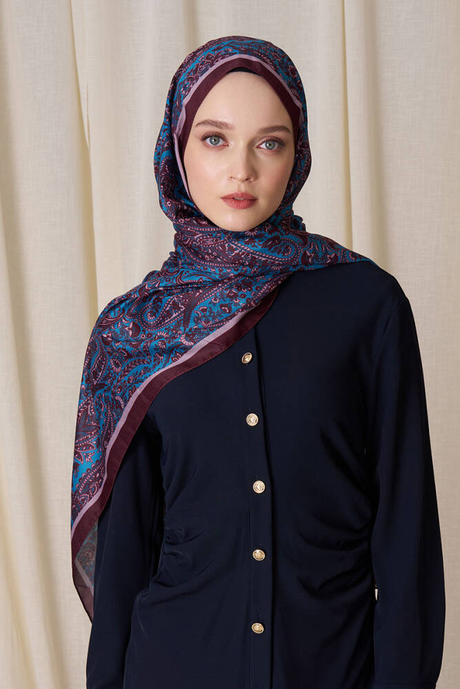 Historical Veloria Desen Şal - Petrol - 2