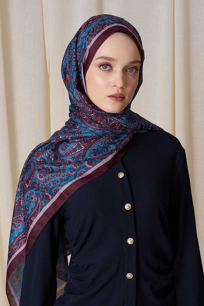 Historical Veloria Desen Şal - Petrol - MADAME POLO