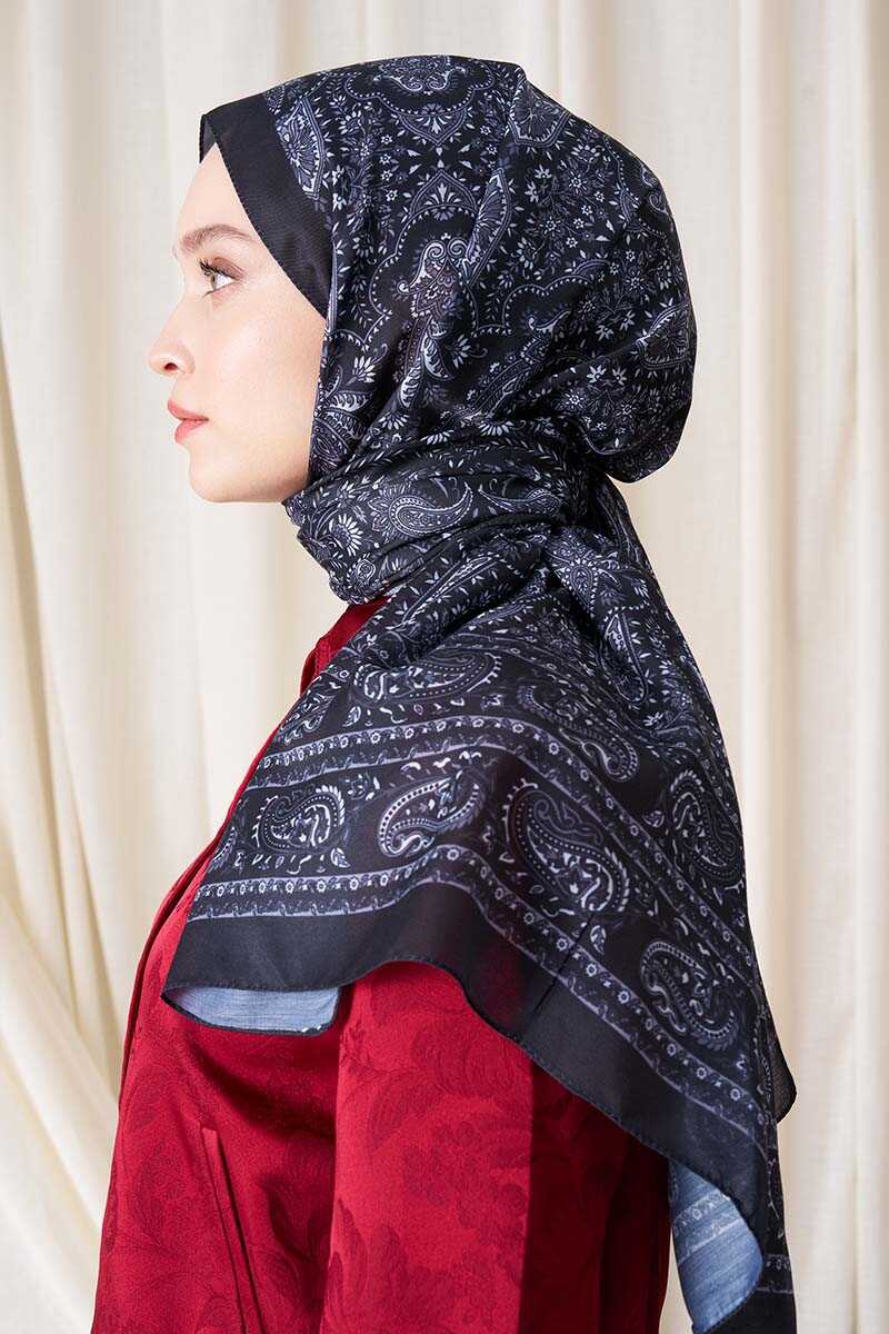 Historical Veloria Desen Şal - Siyah - MADAME POLO