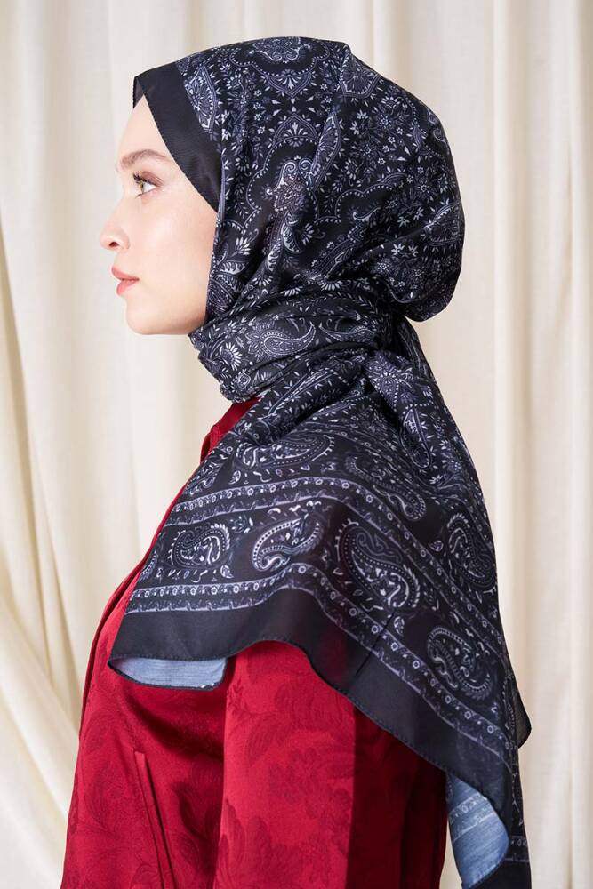 Historical Veloria Desen Şal - Siyah - 2