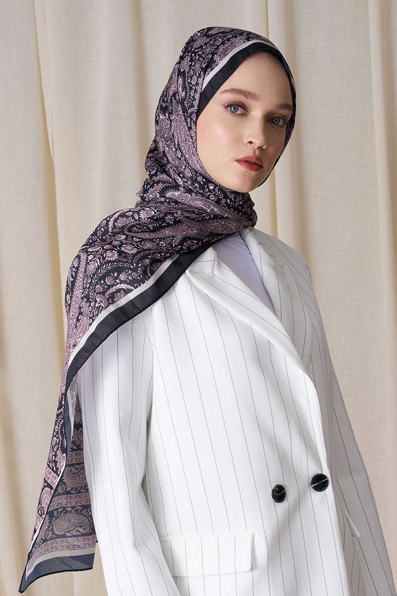 Historical Veloria Desen Şal - Siyah / Bej - MADAME POLO