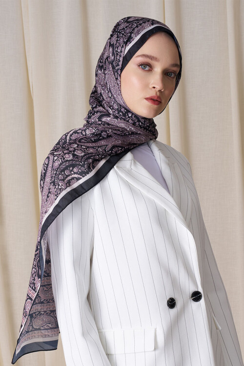 Historical Veloria Desen Şal - Siyah / Bej 