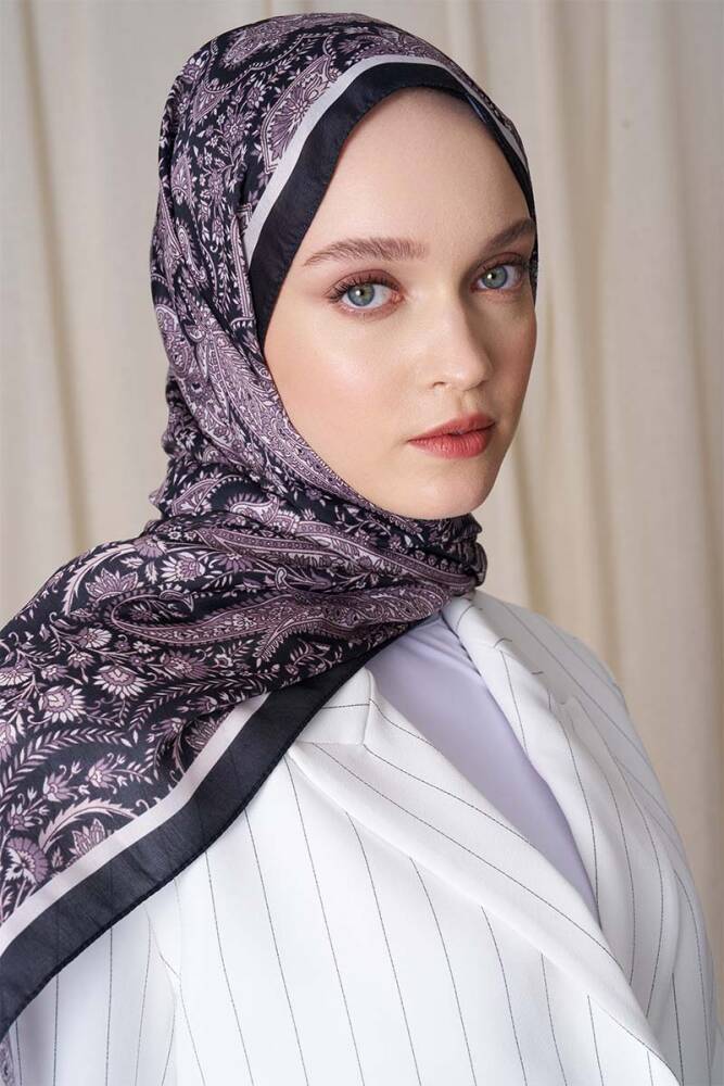 Historical Veloria Desen Şal - Siyah / Bej - 3