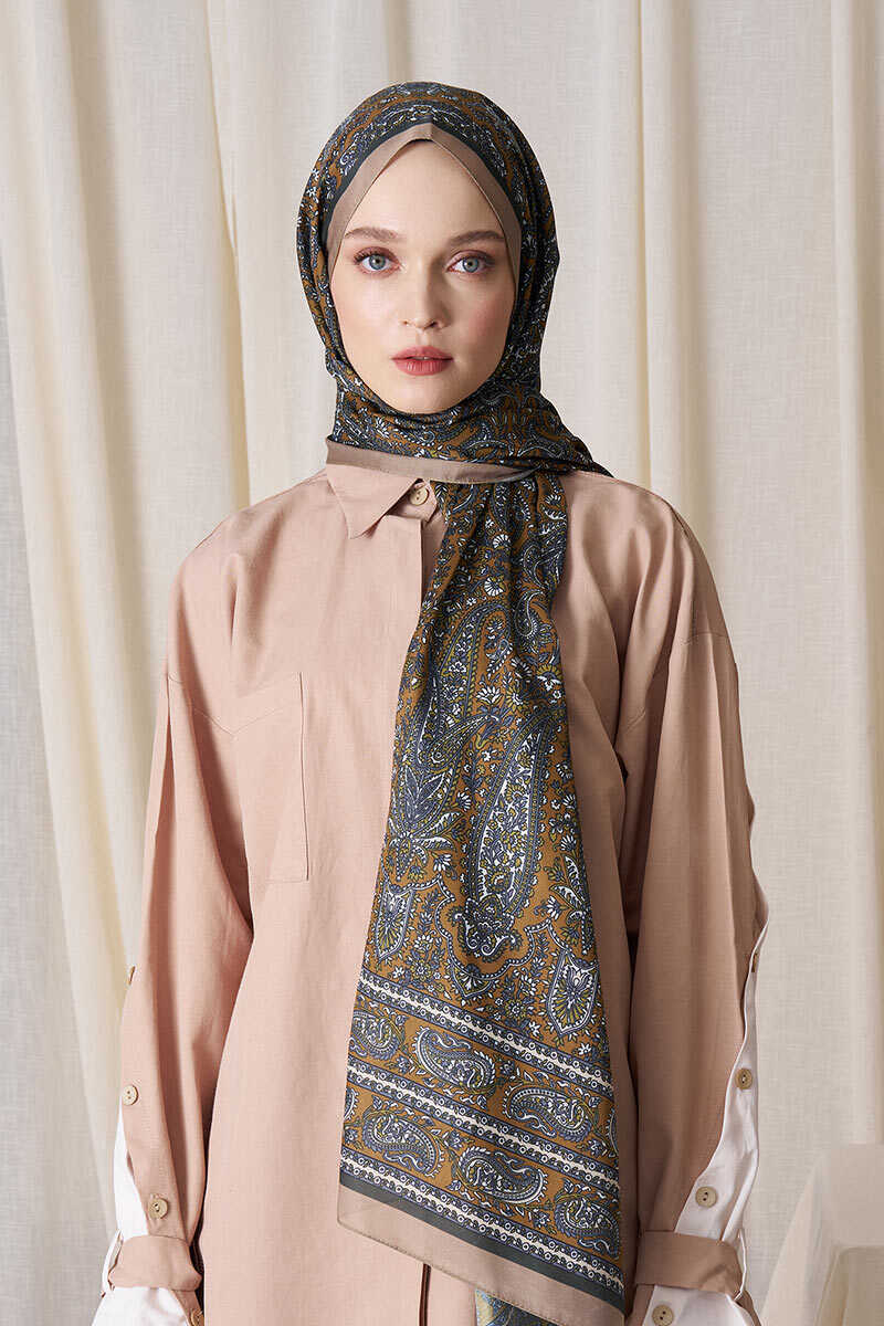 Historical Veloria Desen Şal - Yağ Yeşili - MADAME POLO