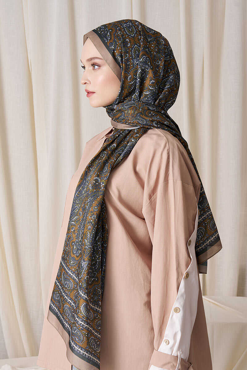 Historical Veloria Desen Şal - Yağ Yeşili - MADAME POLO