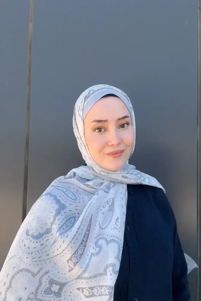 Historical Victorian Desen Şal - Açık Mavi - MADAME POLO