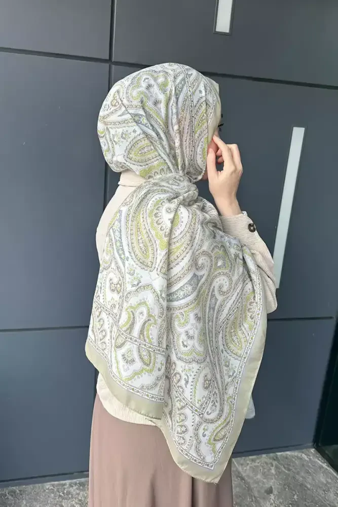 Historical Victorian Desen Şal - Açık Yeşil - 1