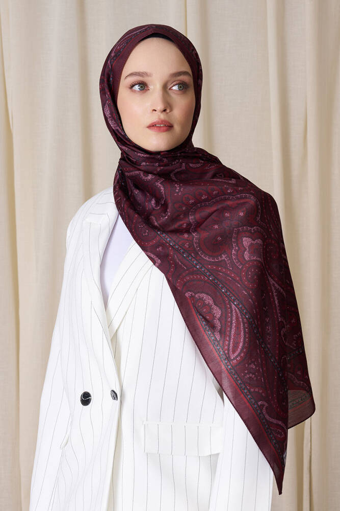 Kübra Kuş Historical Victorian Desen Şal - Bordo - 3