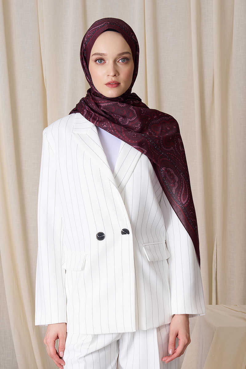 Kübra Kuş Historical Victorian Desen Şal - Bordo - MADAME POLO