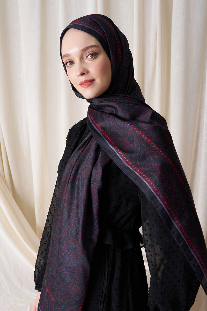 Historical Victorian Desen Şal - Bordo / Siyah - MADAME POLO