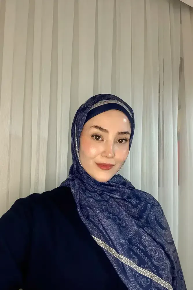 Historical Victorian Desen Şal - Gece Mavisi - MADAME POLO