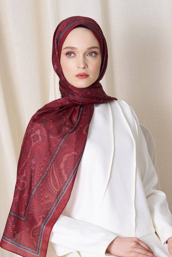 Tuğba Bağ Historical Victorian Desen Şal - Kırmızı - 4