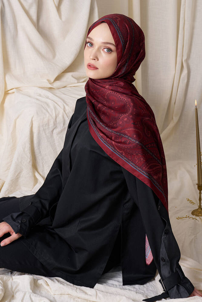 Tuğba Bağ Historical Victorian Desen Şal - Kırmızı - 5
