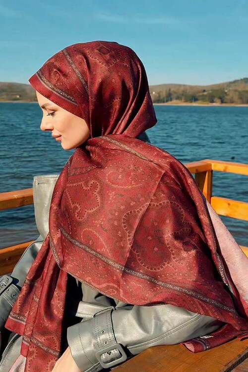 Tuğba Bağ Historical Victorian Desen Şal - Kırmızı 