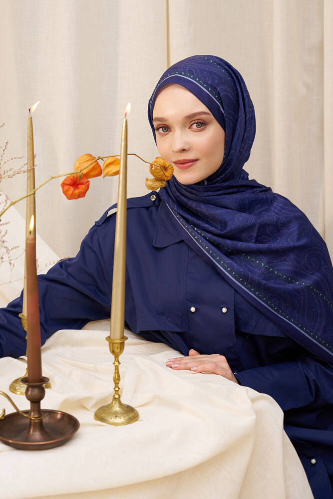 Berce Kaplan Historical Victorian Desen Şal - Lacivert - 5