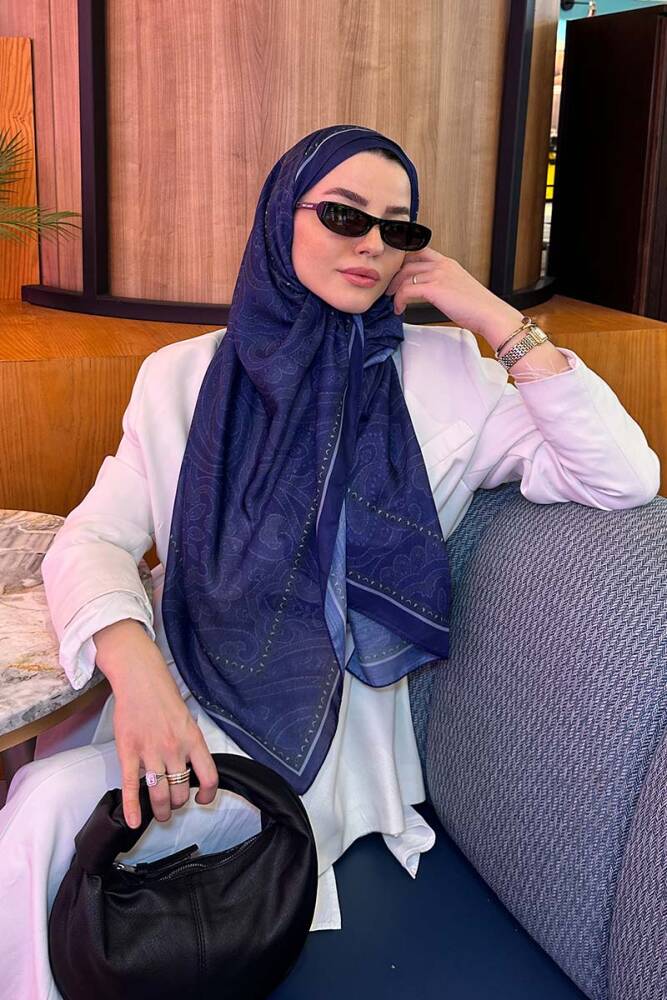 Berce Kaplan Historical Victorian Desen Şal - Lacivert - 1