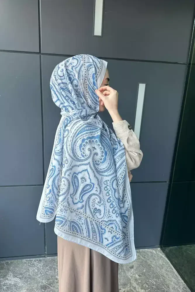 Historical Victorian Desen Şal - Mavi - MADAME POLO