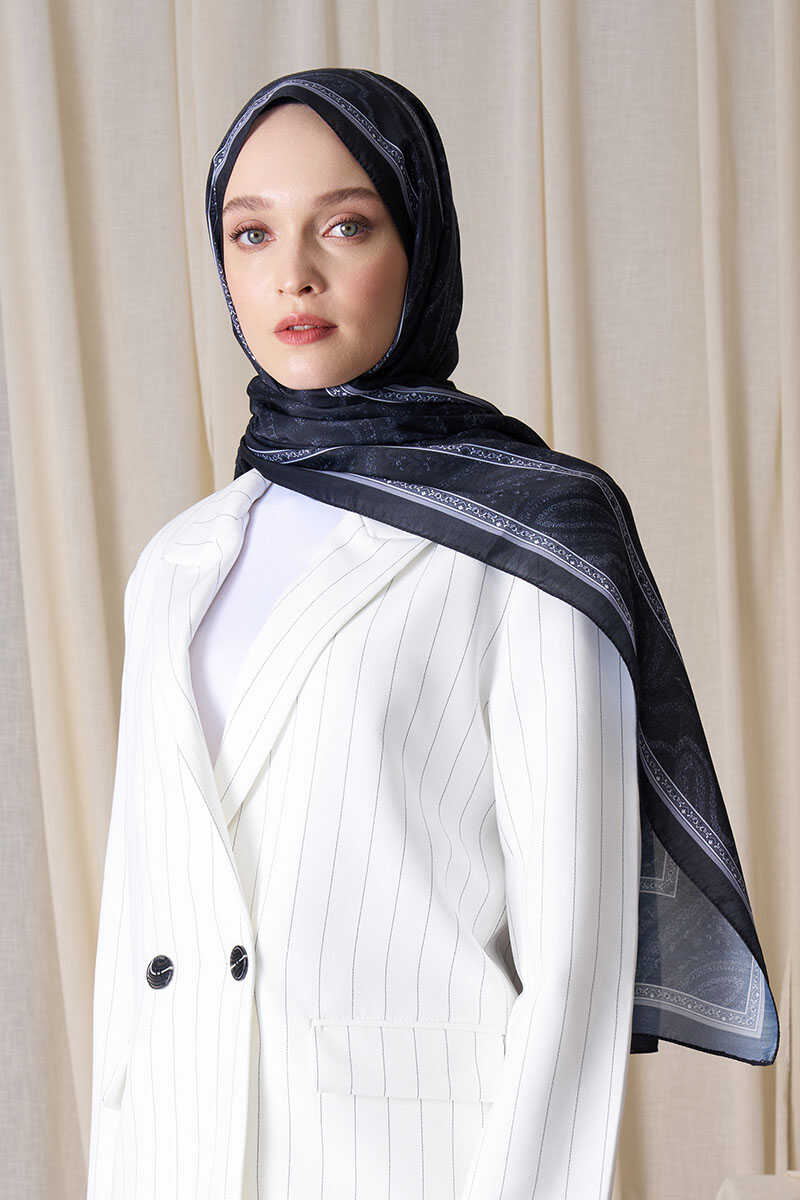 Historical Victorian Desen Şal - Siyah - MADAME POLO