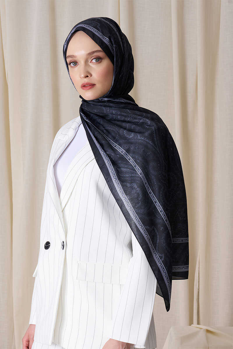 Historical Victorian Desen Şal - Siyah - MADAME POLO