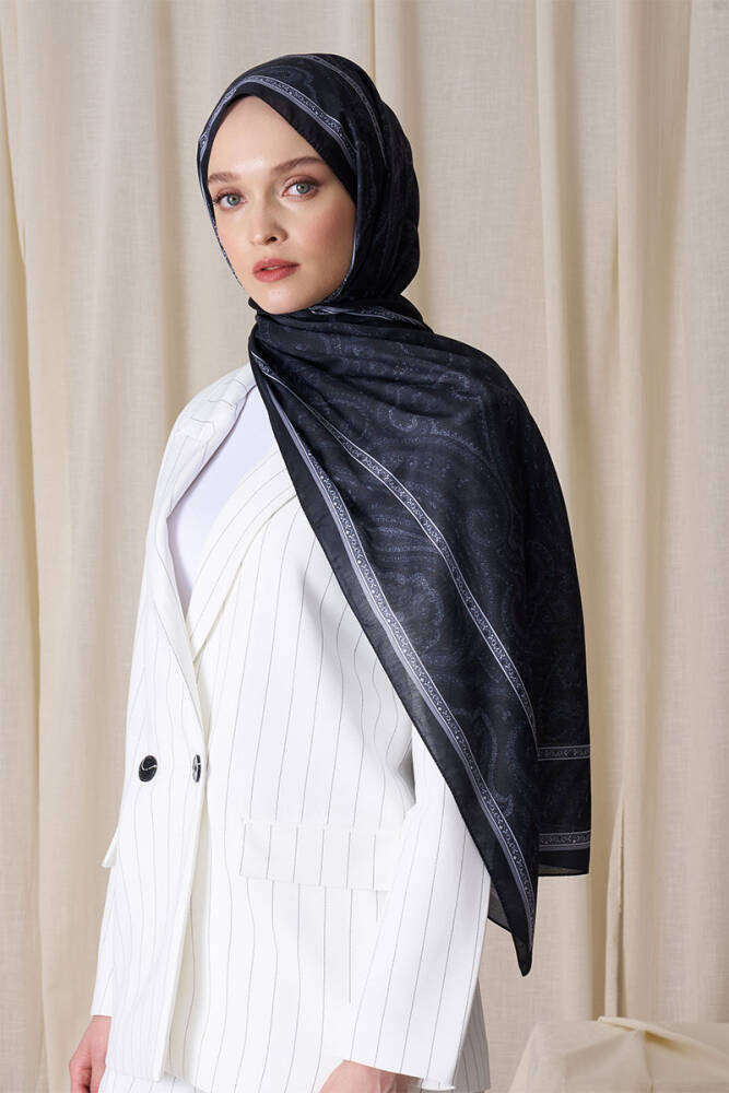 Historical Victorian Desen Şal - Siyah - 2