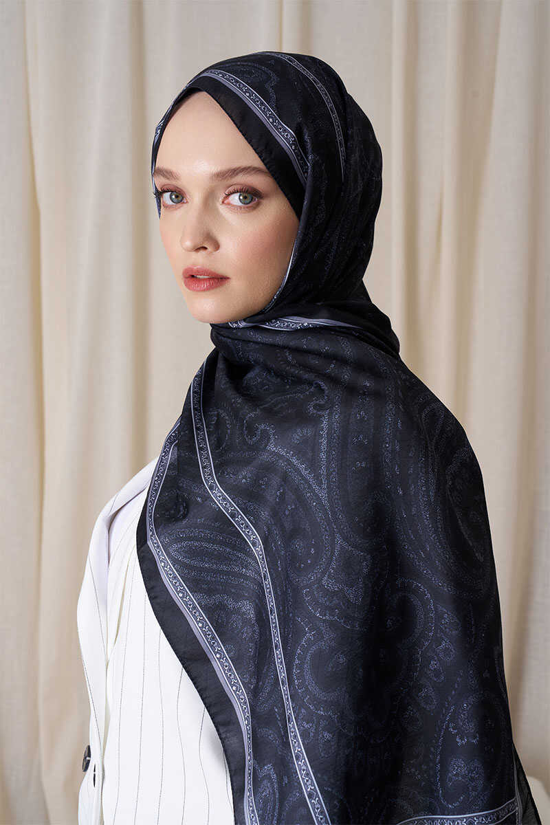 Historical Victorian Desen Şal - Siyah - MADAME POLO