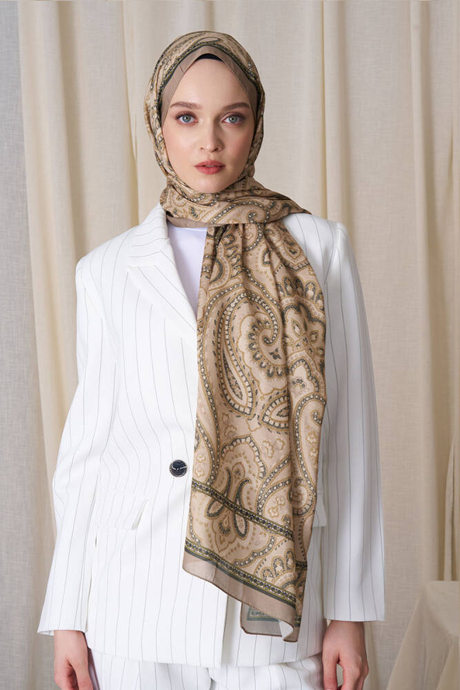 Historical Victorian Desen Şal - Yağ Yeşili - 6