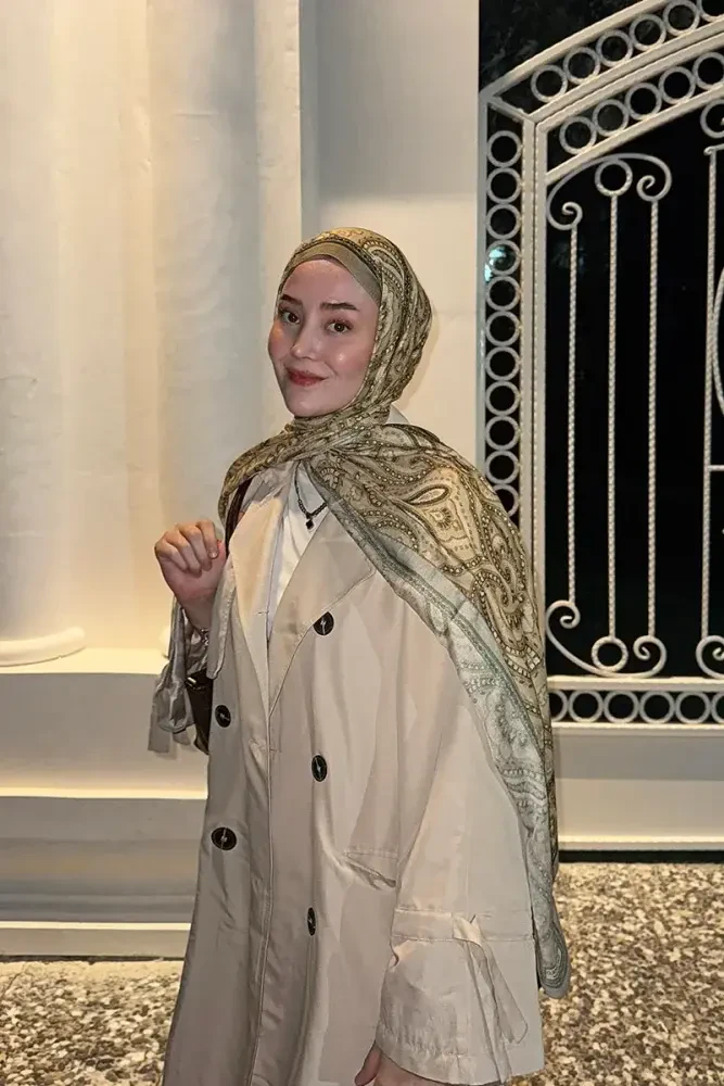 Historical Victorian Desen Şal - Yağ Yeşili - MADAME POLO