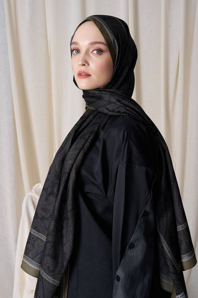 Rasiha Ebrar Historical Victorian Desen Şal - Yeşil / Siyah - 2
