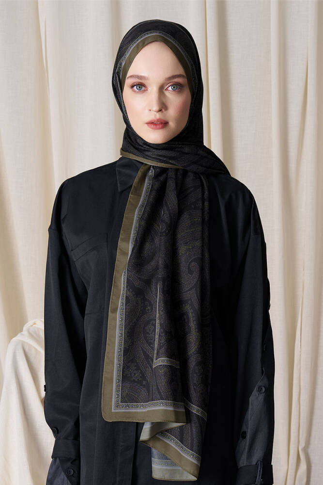 Rasiha Ebrar Historical Victorian Desen Şal - Yeşil / Siyah - 4