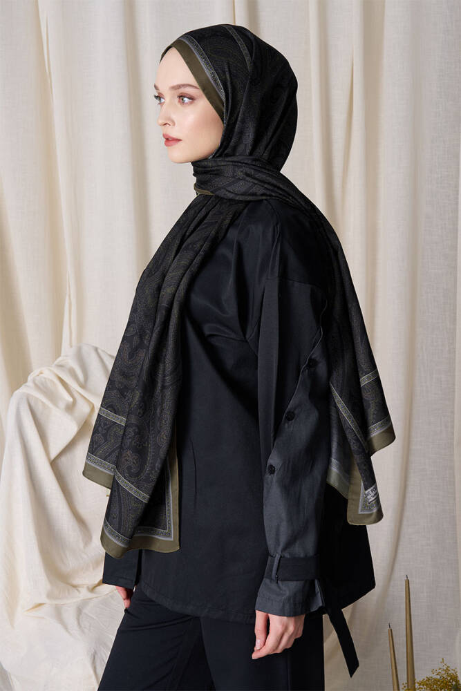 Rasiha Ebrar Historical Victorian Desen Şal - Yeşil / Siyah - 5
