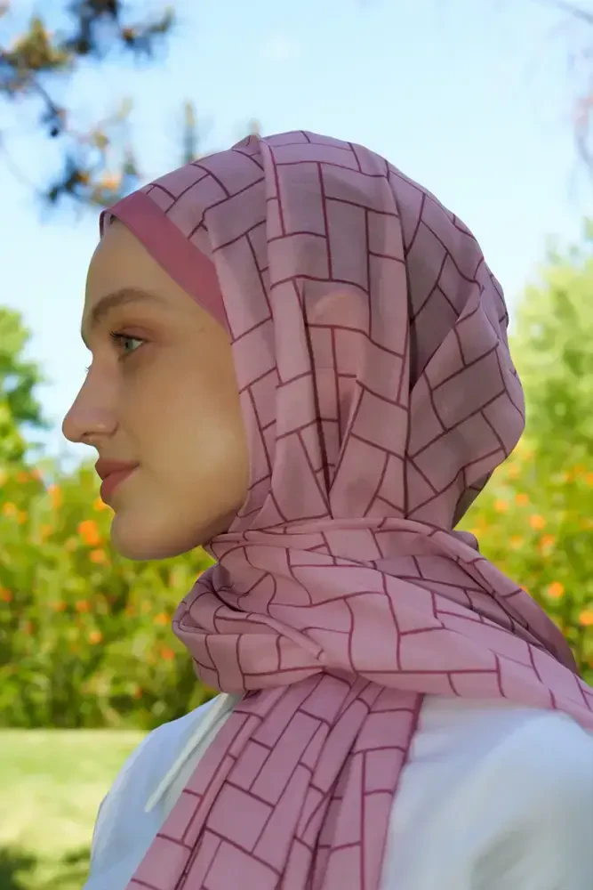 Hyper Geometrik Desen Şal - Pembe - 1