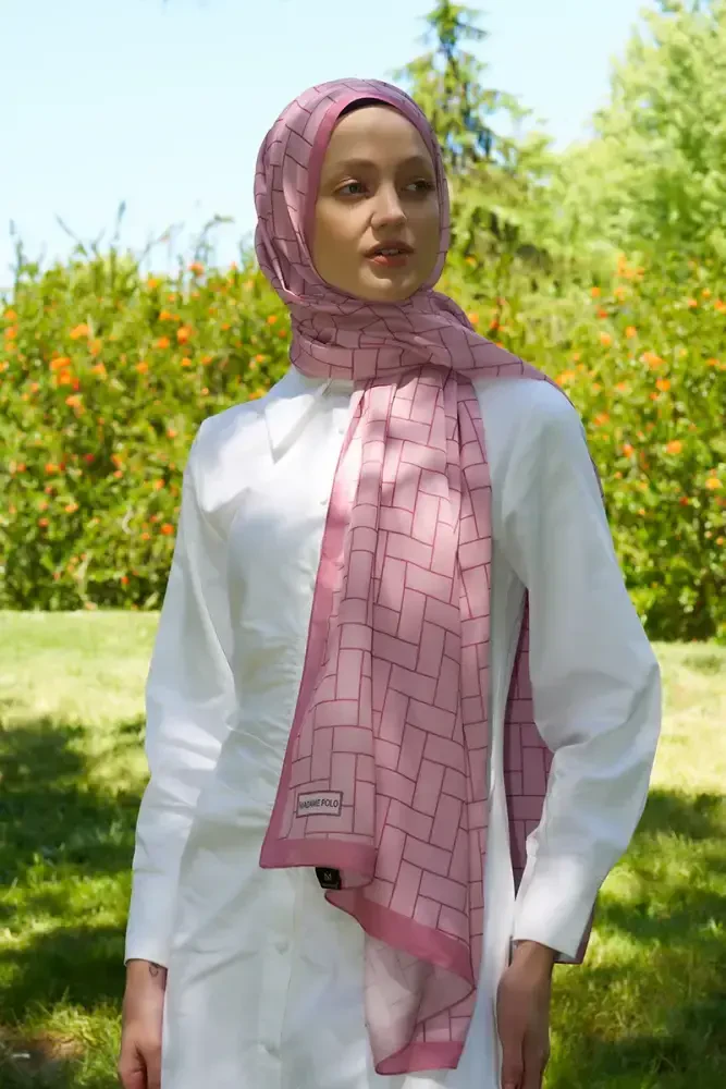 Hyper Geometrik Desen Şal - Pembe - 3