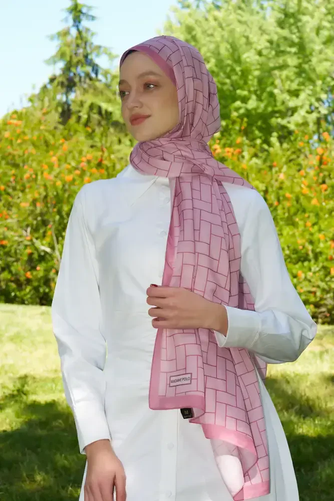 Hyper Geometrik Desen Şal - Pembe - 4