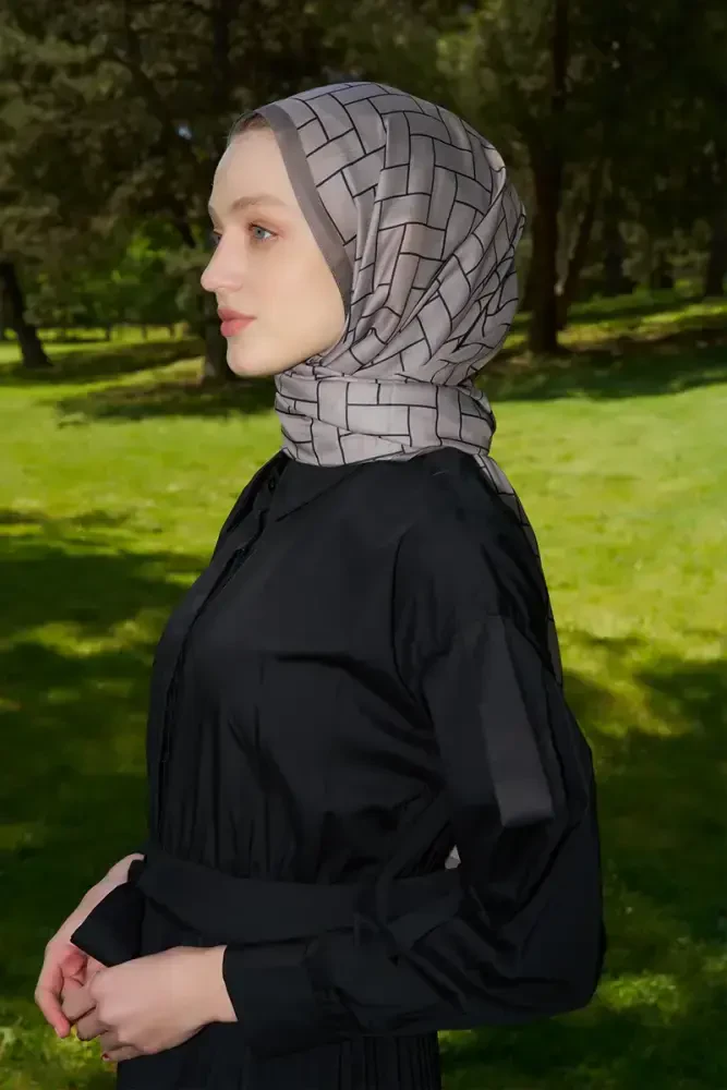 Hyper Geometrik Desen Şal - Vizon - 3