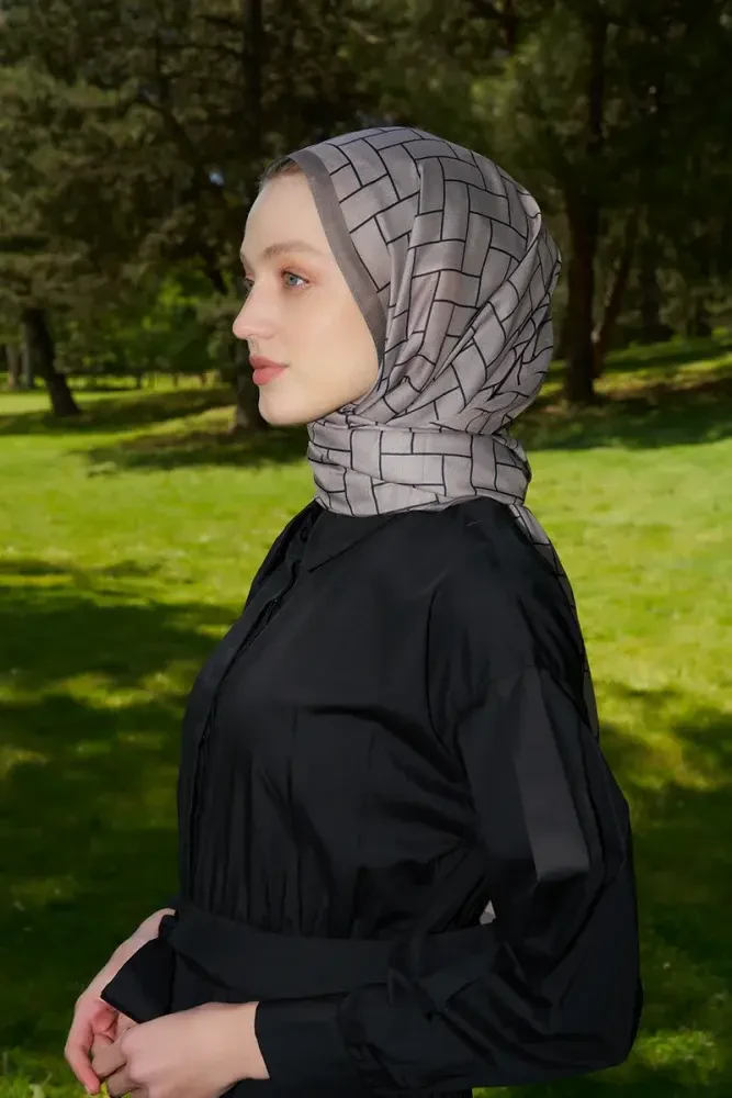Hyper Geometrik Desen Şal - Vizon - 1