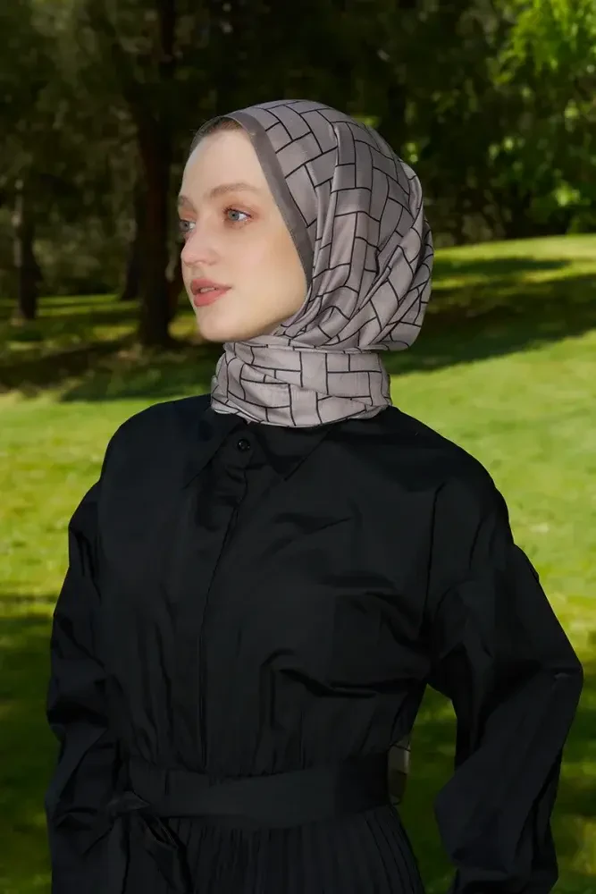 Hyper Geometrik Desen Şal - Vizon - 2