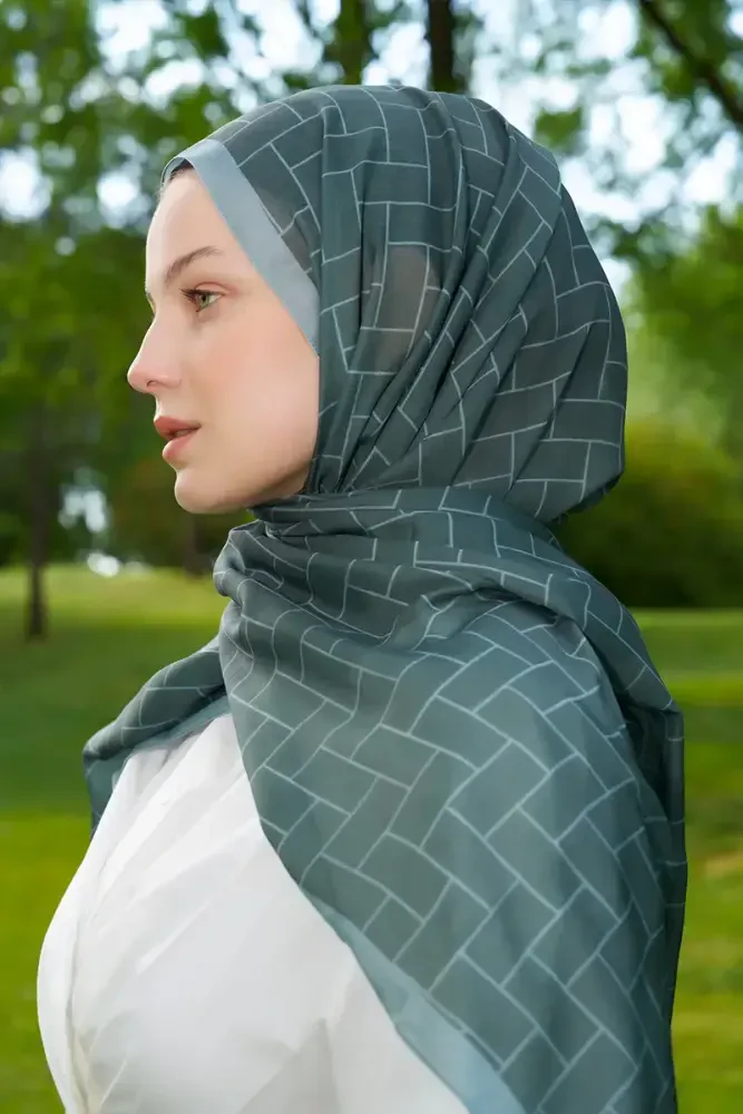 Hyper Geometrik Desen Şal - Yeşil - 3