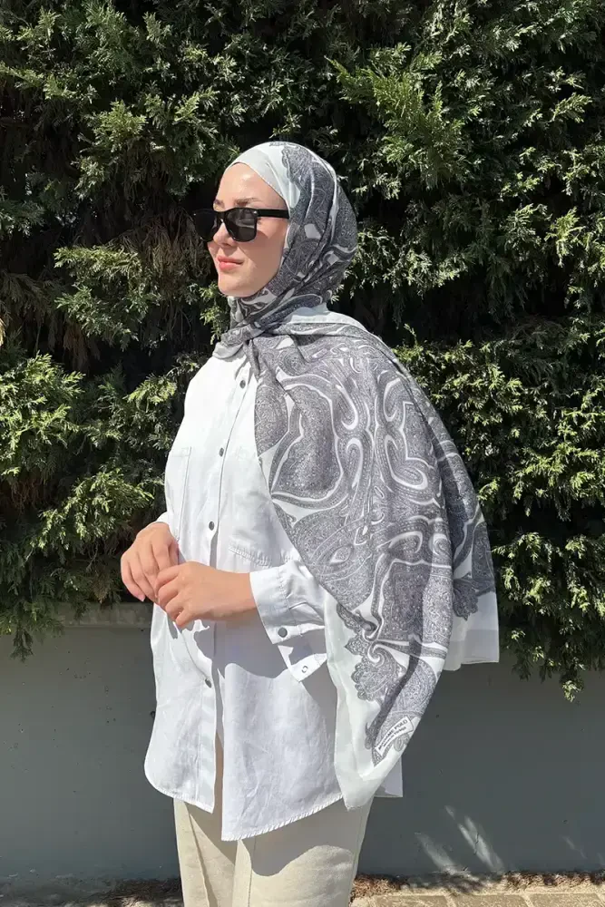 Hyper Retro Desen Şal - Gri - MADAME POLO