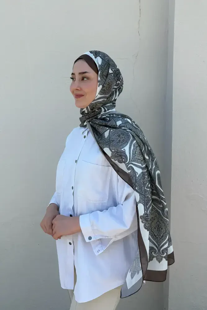 Hyper Retro Desen Şal - Kahverengi - MADAME POLO