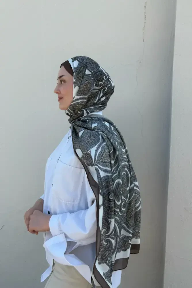 Hyper Retro Desen Şal - Kahverengi - MADAME POLO