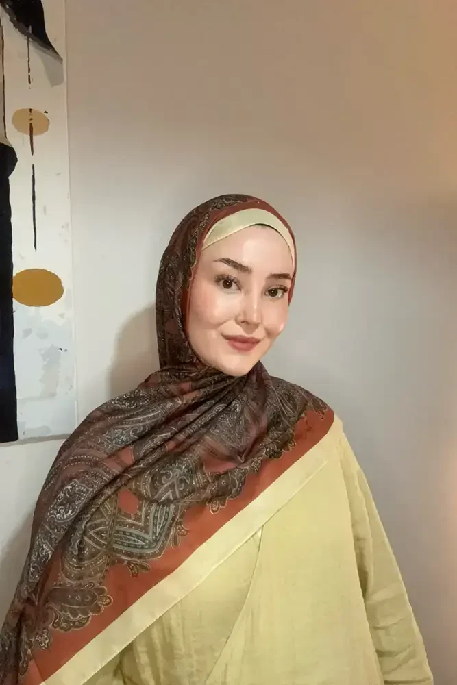 Hyper Retro Desen Şal - Kiremit - MADAME POLO