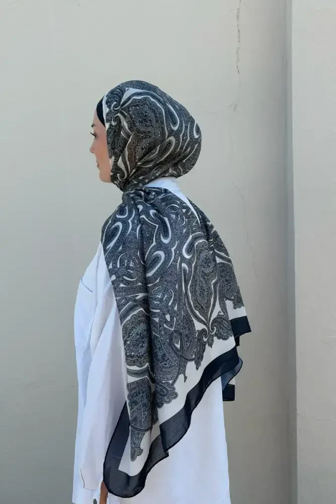 Hyper Retro Desen Şal - Lacivert - MADAME POLO